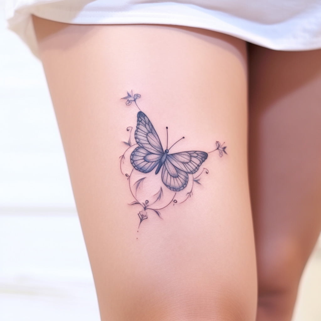butterfly above knee tattoo