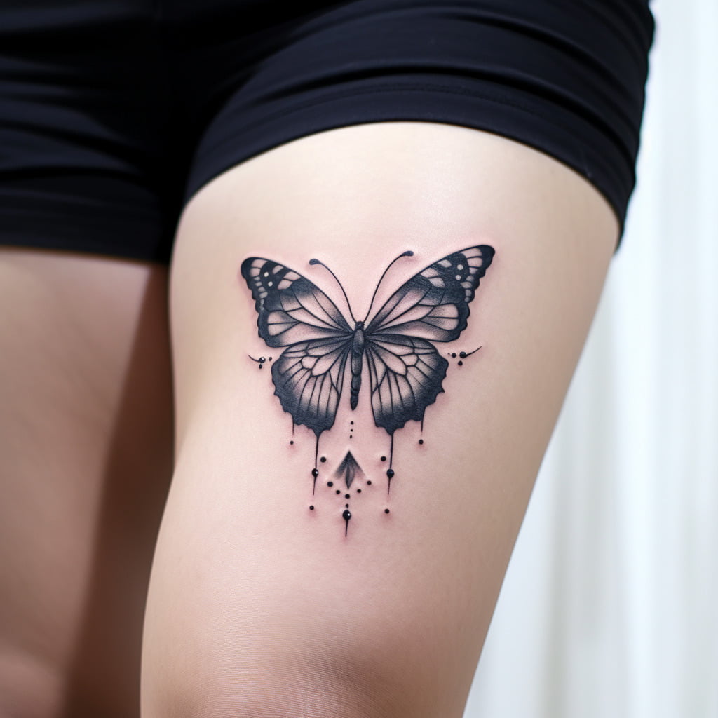 butterfly above knee tattoo
