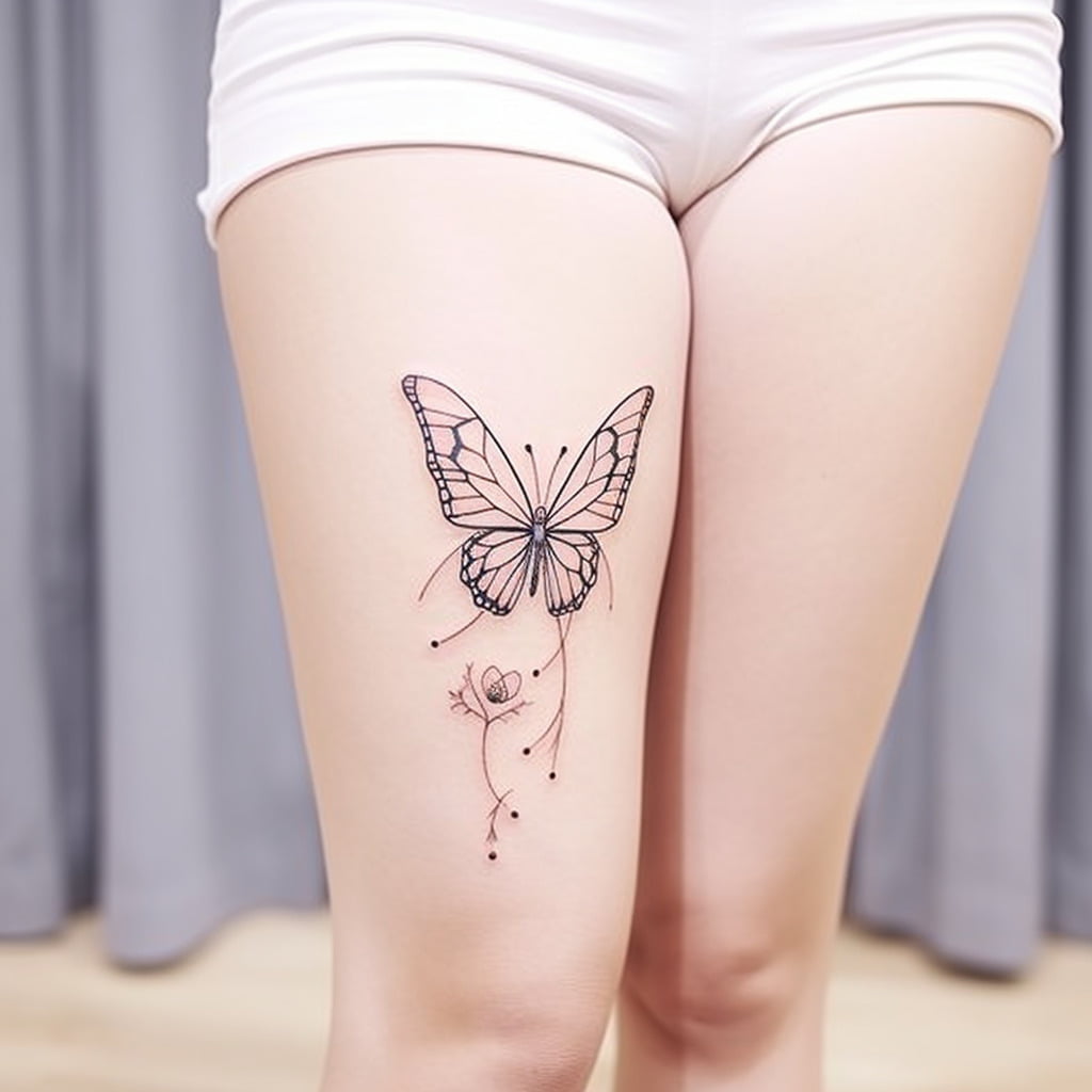 butterfly above knee tattoo