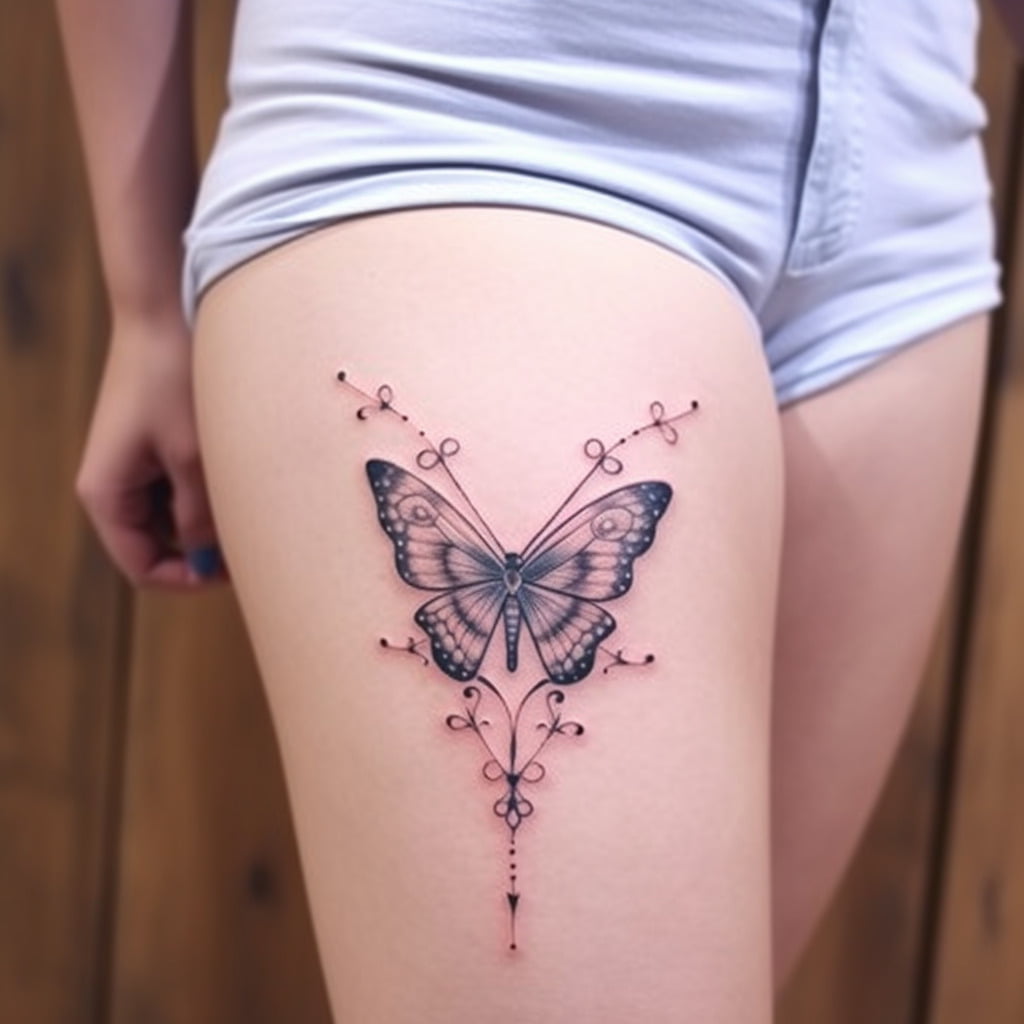 butterfly above knee tattoo