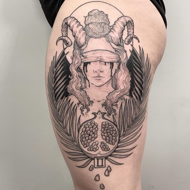 persephone tattoo outer leg