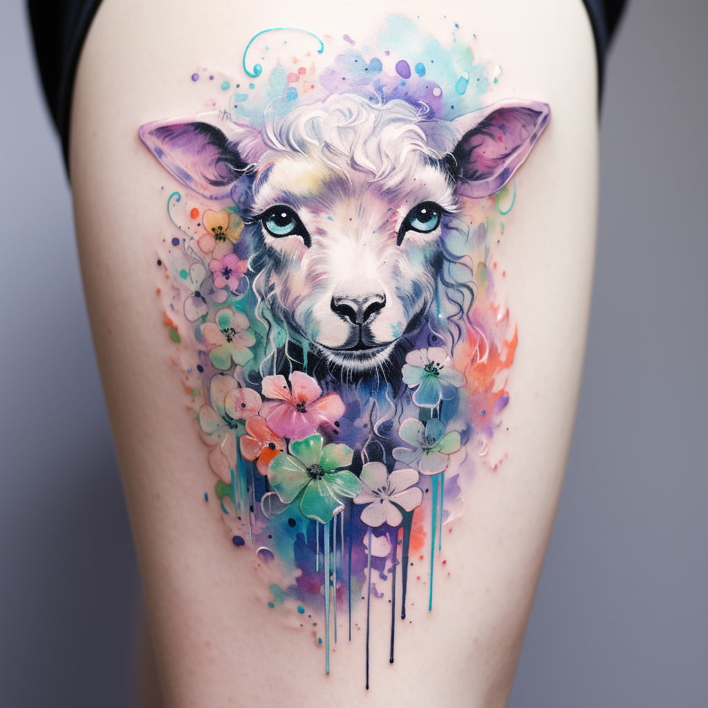 watercolor sheep tattoo